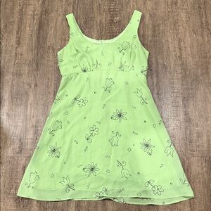 Lime Green Floral Mini Dress | Y2K Fairycore A-Line Sundress
